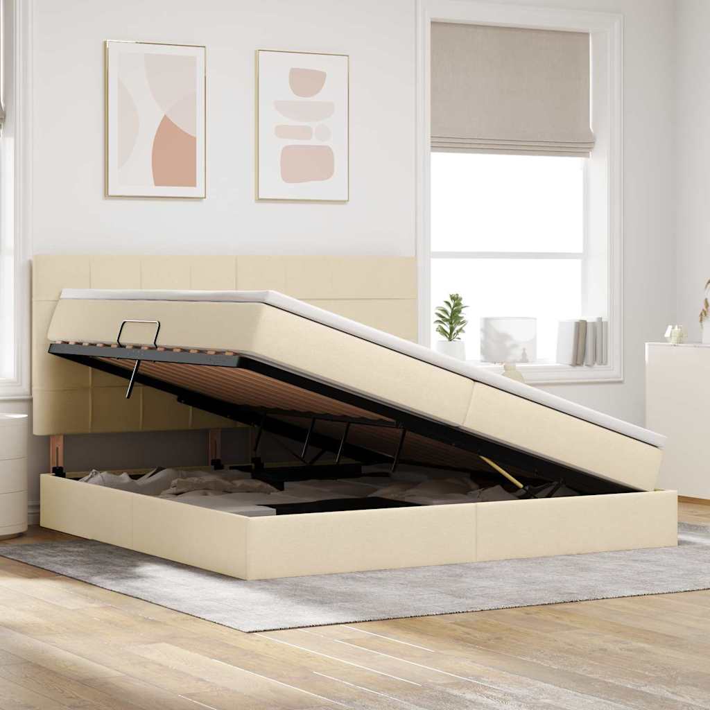 Letto con contenitore e materasso Crema 200 x 200 cm Tessuto | homemem39