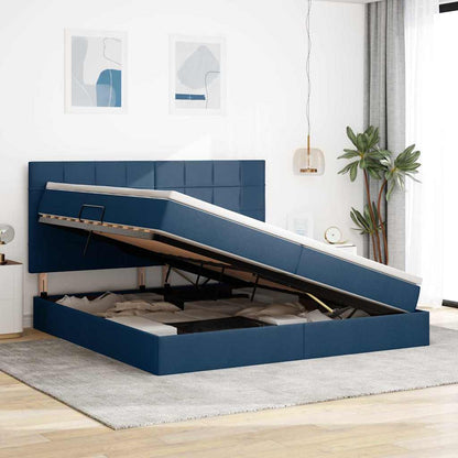Letto con contenitore e materasso Blu 200 x 200 cm Tessuto | homemem39