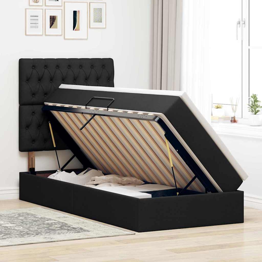 Letto con contenitore e materasso Nero 100 x 200 cm Tessuto | homemem39