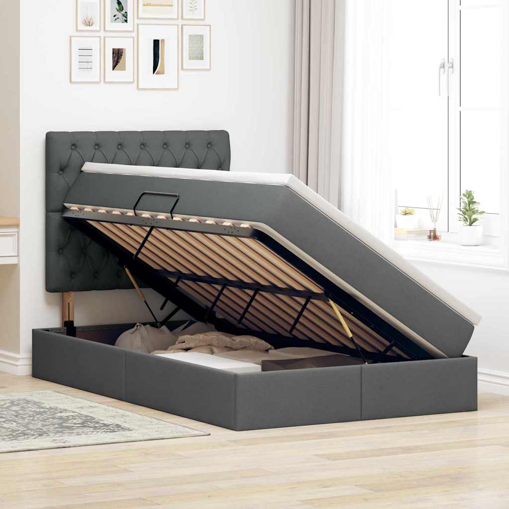 Letto con contenitore e materasso Grigio scuro 120 x 200 cm