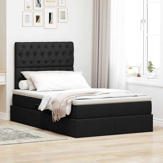 Letto con contenitore e materasso Nero 120 x 200 cm Tessuto | homemem39