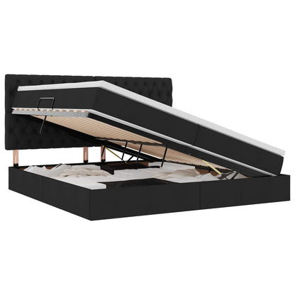 Letto con contenitore e materasso Nero 200 x 200 cm Tessuto | homemem39