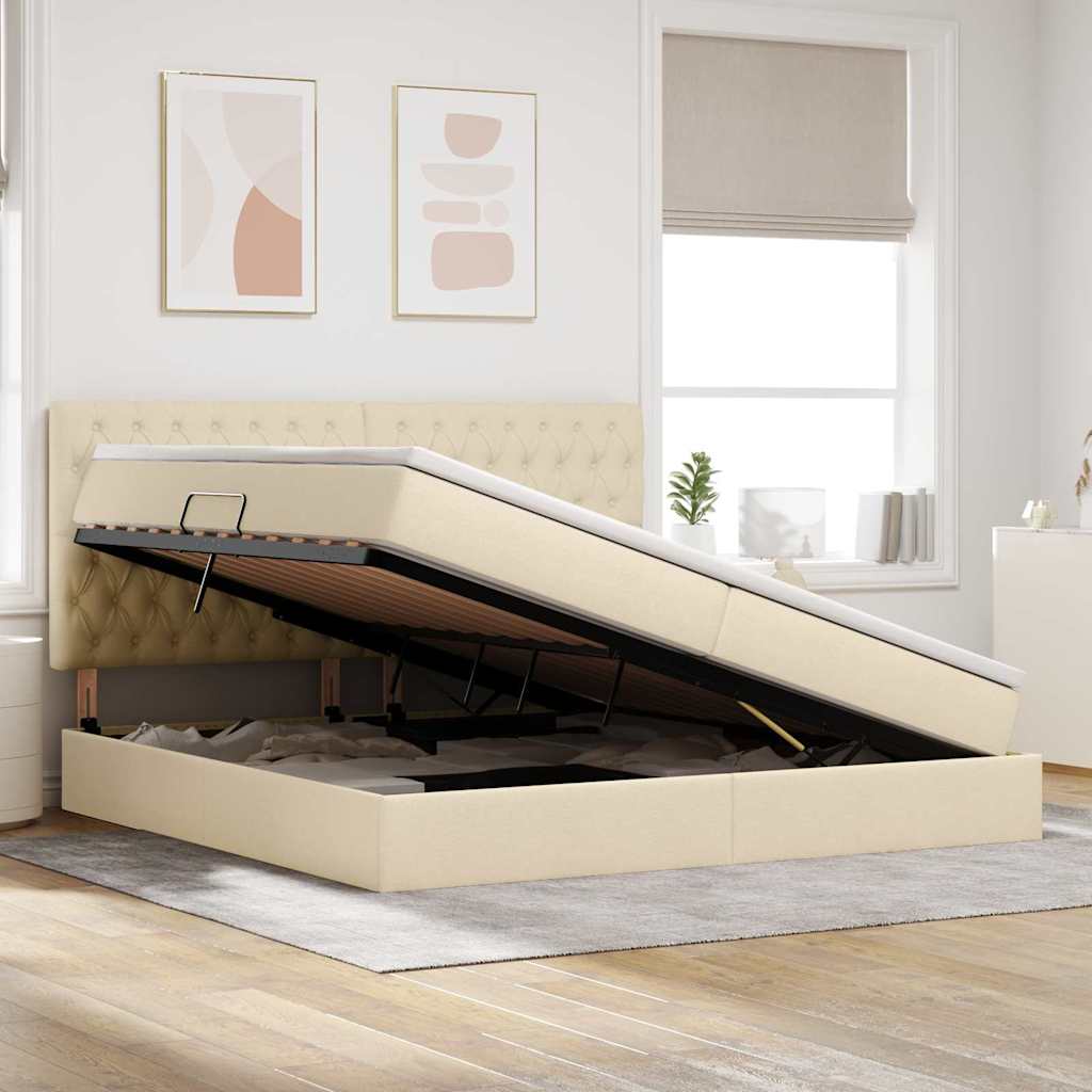 Letto con contenitore e materasso Crema 200 x 200 cm Tessuto | homemem39