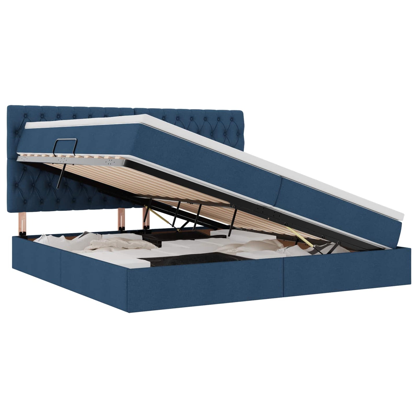 Letto con contenitore e materasso Blu 200 x 200 cm Tessuto