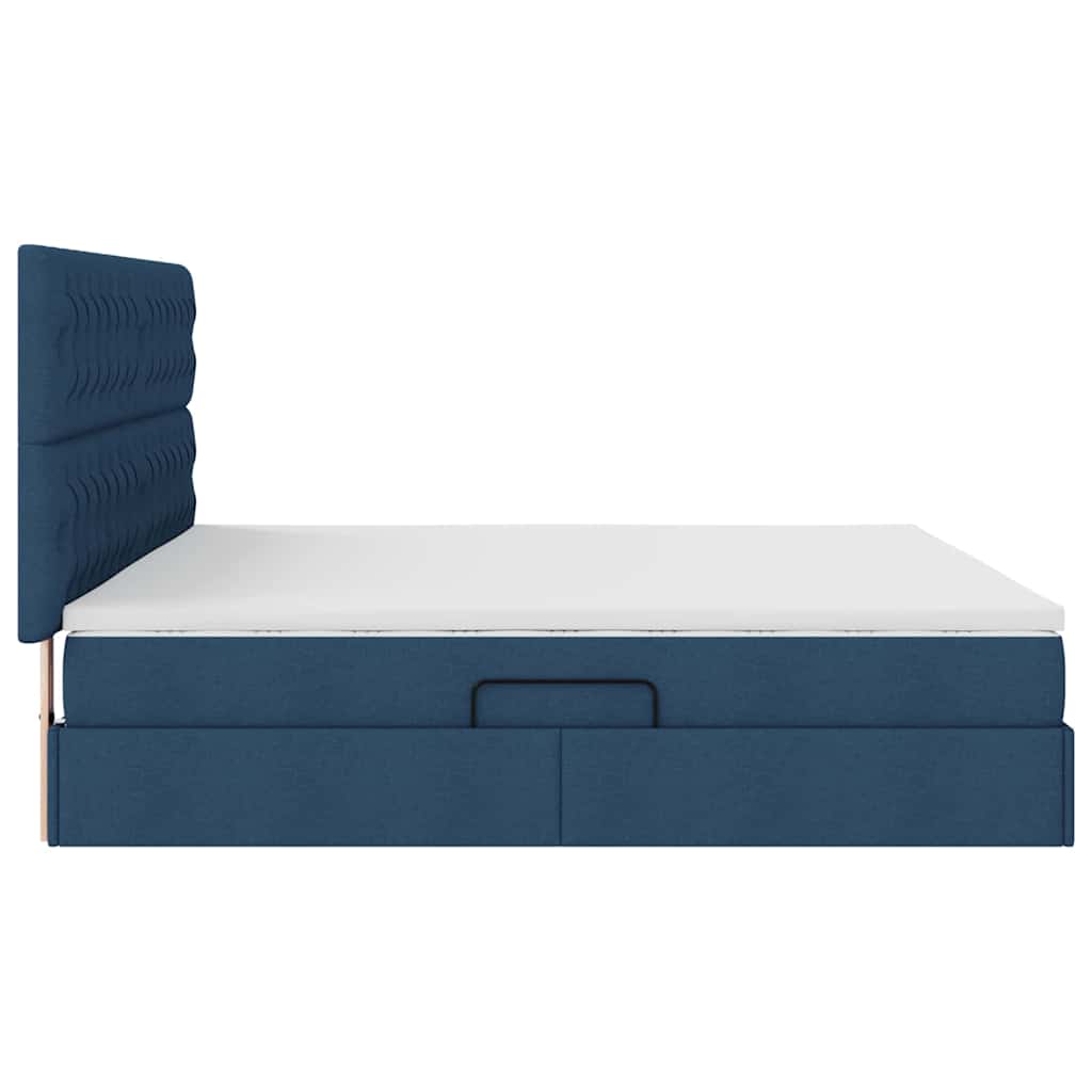 Letto con contenitore e materasso Blu 200 x 200 cm Tessuto
