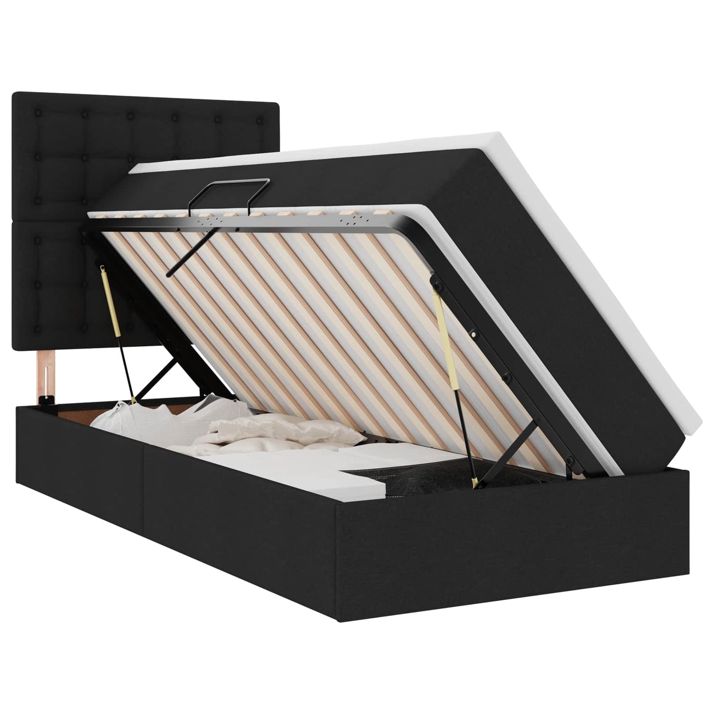 Letto con contenitore e materasso Nero 90 x 200 cm Tessuto | homemem39