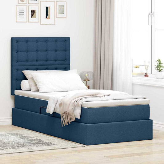 Letto con contenitore e materasso Blu 90 x 200 cm Tessuto | homemem39