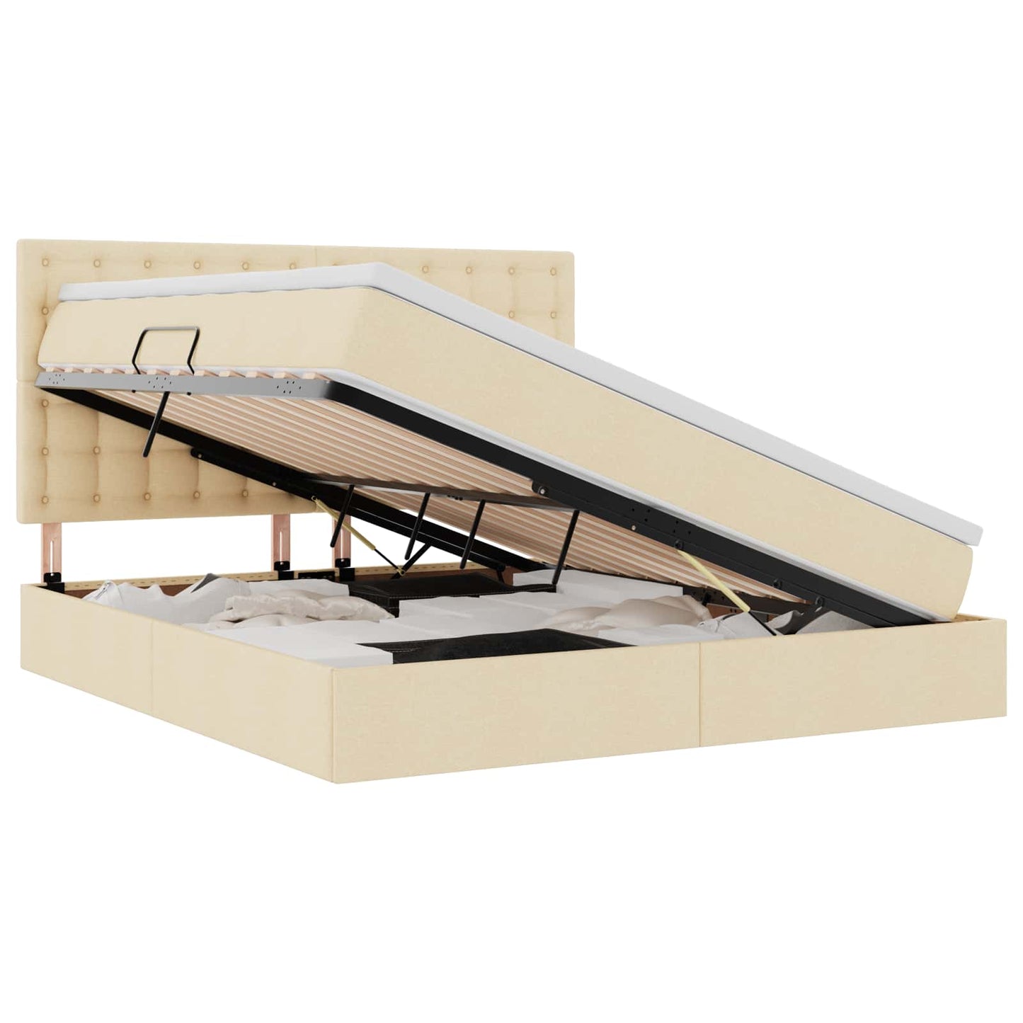 Letto con contenitore e materasso Crema 160 x 200 cm Tessuto