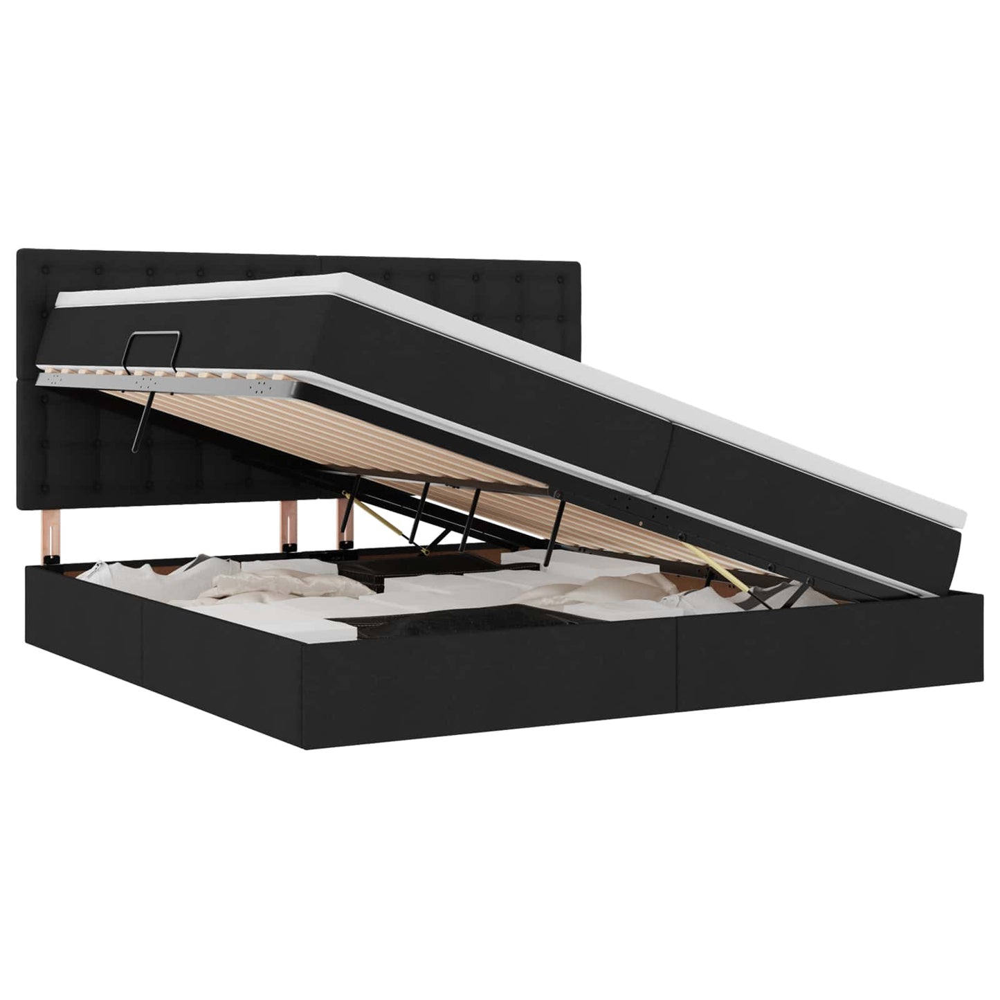 Letto con contenitore e materasso Nero 200 x 200 cm Tessuto | homemem39