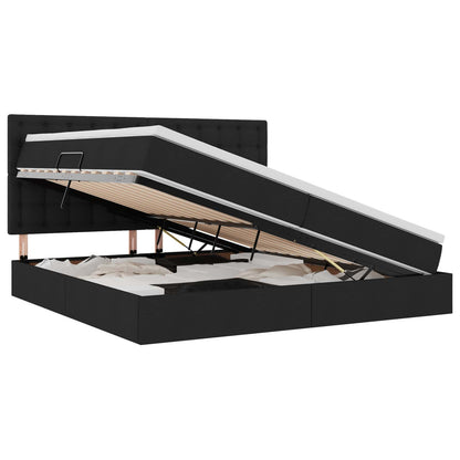 Letto con contenitore e materasso Nero 200 x 200 cm Tessuto | homemem39