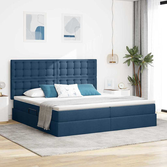 Letto con contenitore e materasso Blu 200 x 200 cm Tessuto | homemem39