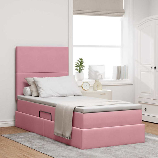 Letto con contenitore e materasso Rosa 90 x 190 cm Velluto | homemem39