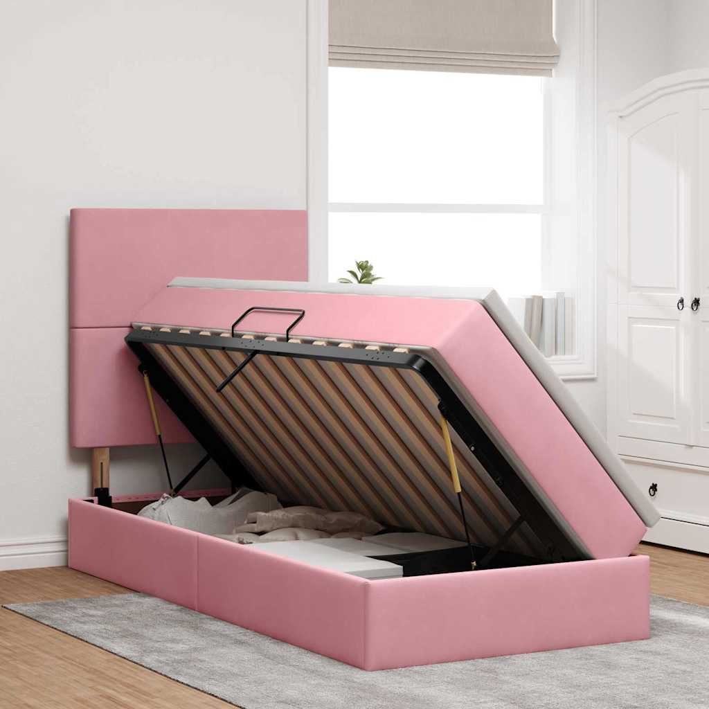 Letto con contenitore e materasso Rosa 90 x 190 cm Velluto | homemem39
