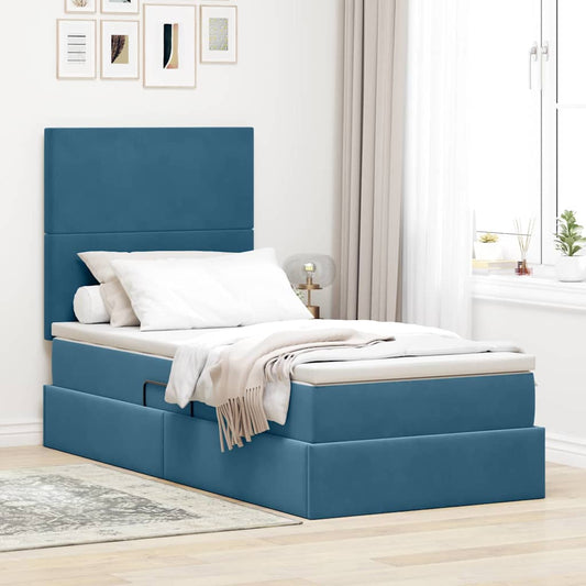 Letto con contenitore e materasso Blu Scuro 90 x 200 cm Velluto | homemem39
