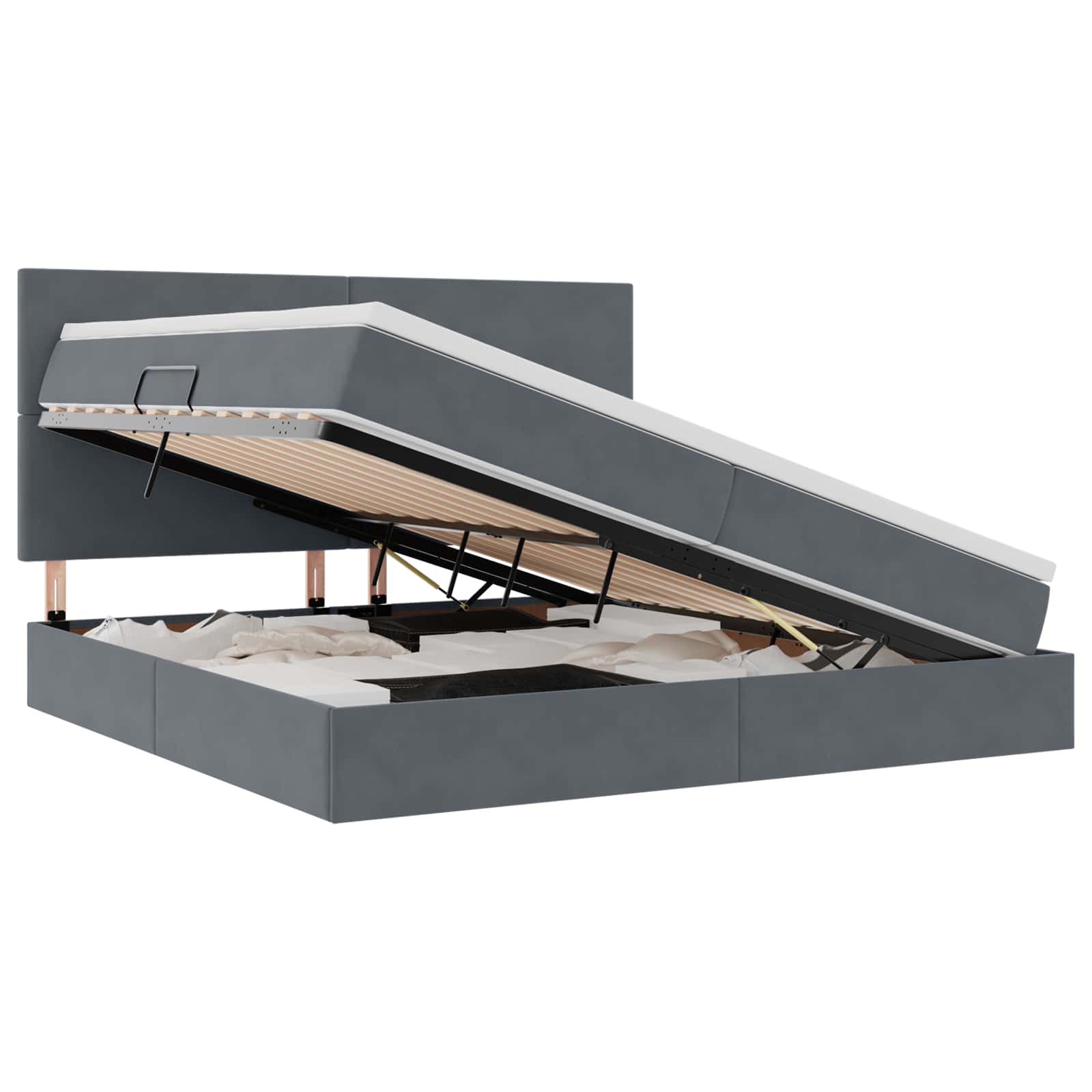 Letto con contenitore e materasso Grigio scuro 200 x 200 cm | homemem39