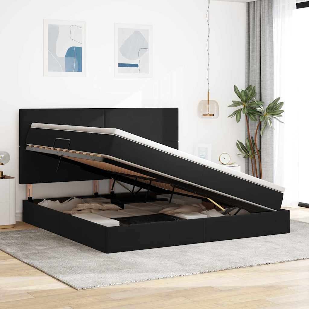 Letto con contenitore e materasso Nero 200 x 200 cm Velluto | homemem39
