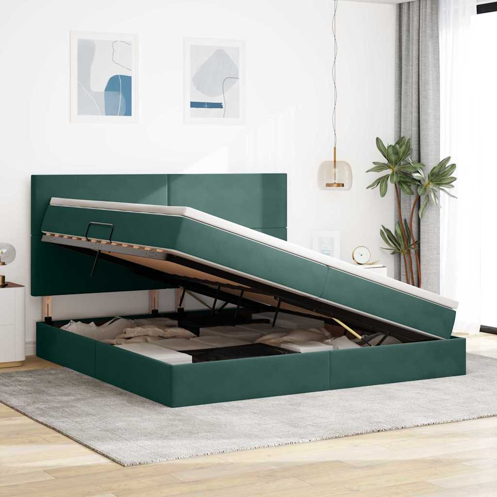 Letto con contenitore e materasso Verde Scuro 200 x 200 cm | homemem39