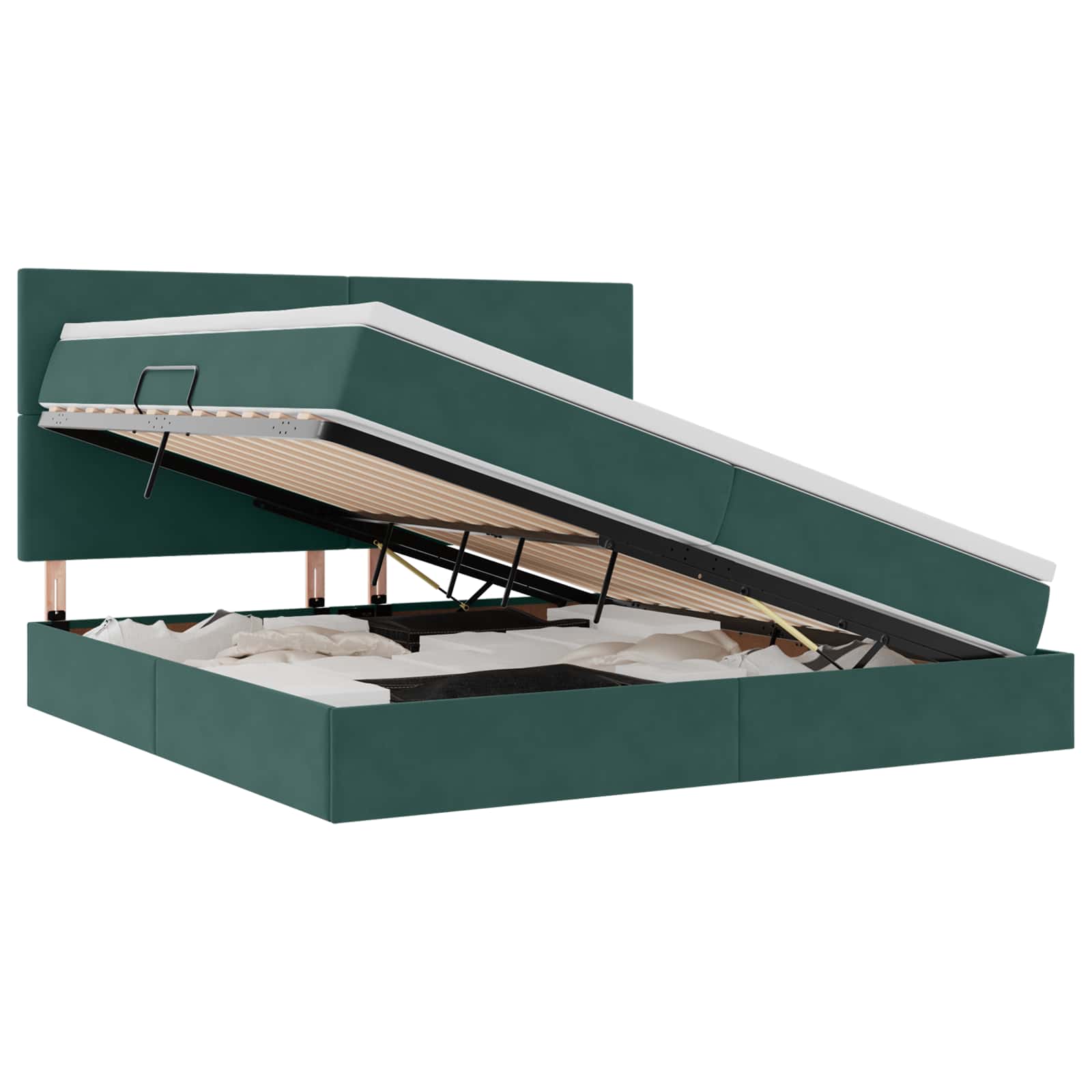 Letto con contenitore e materasso Verde Scuro 200 x 200 cm | homemem39
