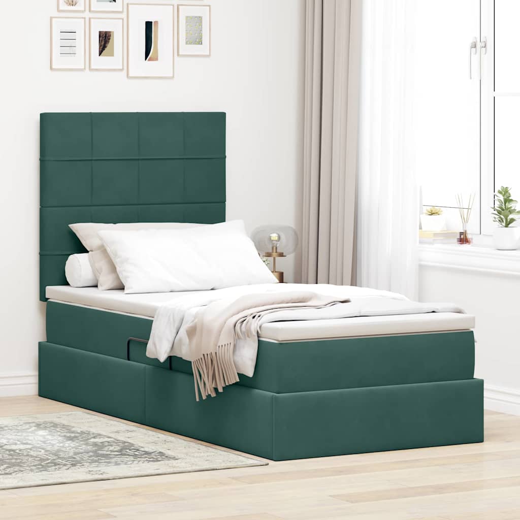 Letto con contenitore e materasso Verde Scuro 90 x 190 cm | homemem39