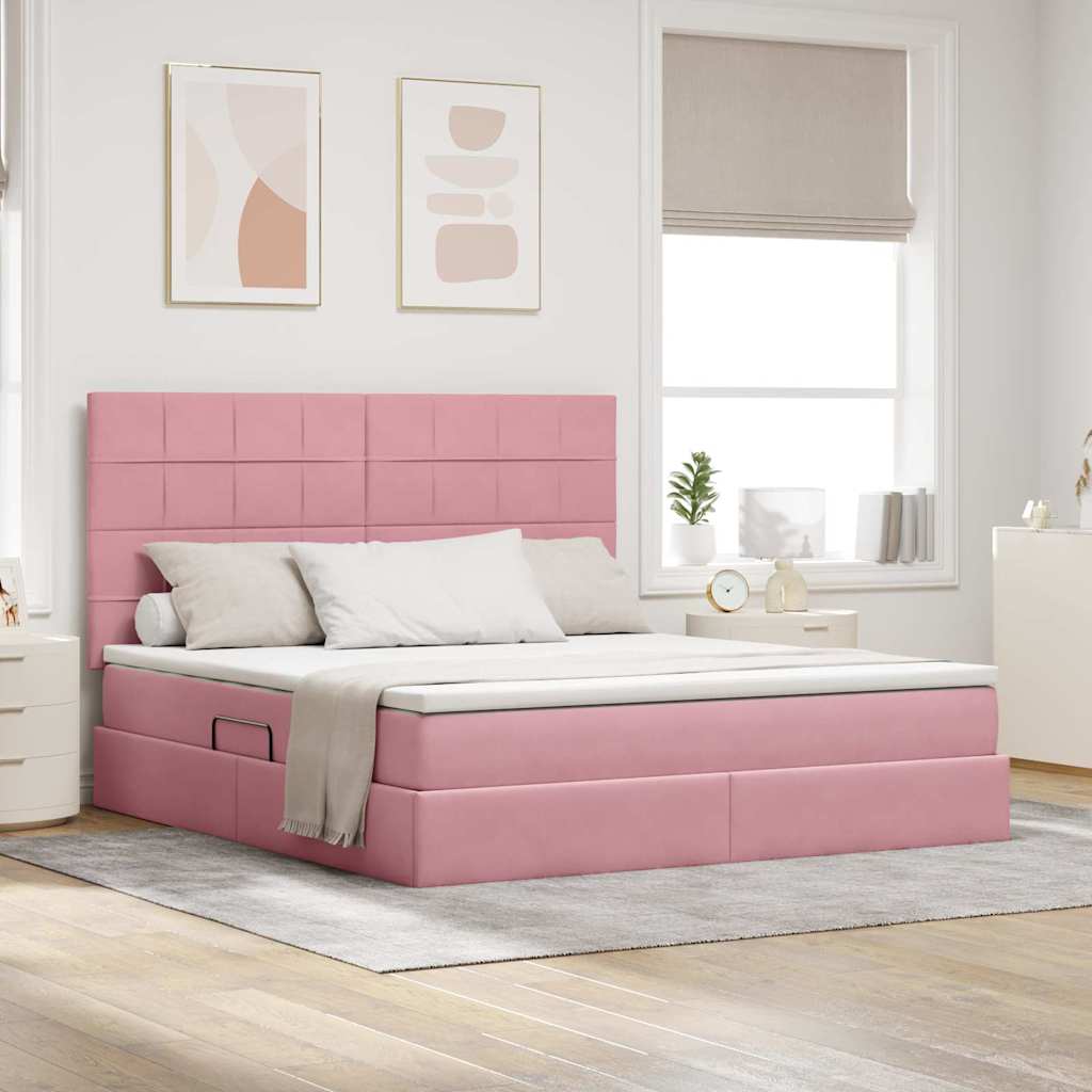 Letto con contenitore e materasso Rosa 160 x 200 cm Velluto | homemem39