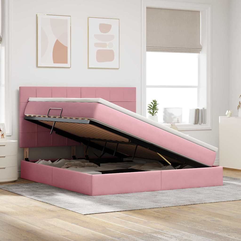 Letto con contenitore e materasso Rosa 160 x 200 cm Velluto | homemem39