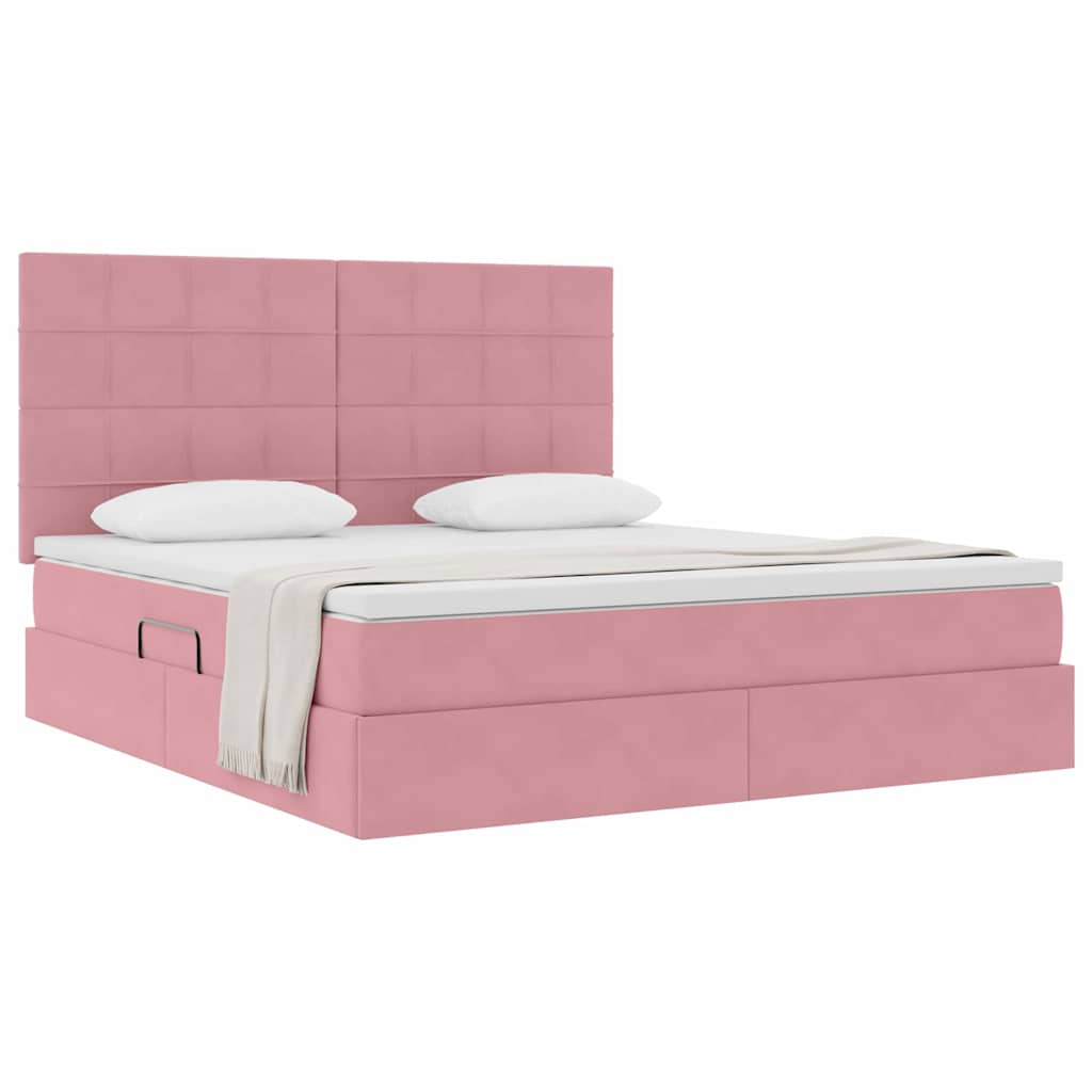 Letto con contenitore e materasso Rosa 160 x 200 cm Velluto | homemem39