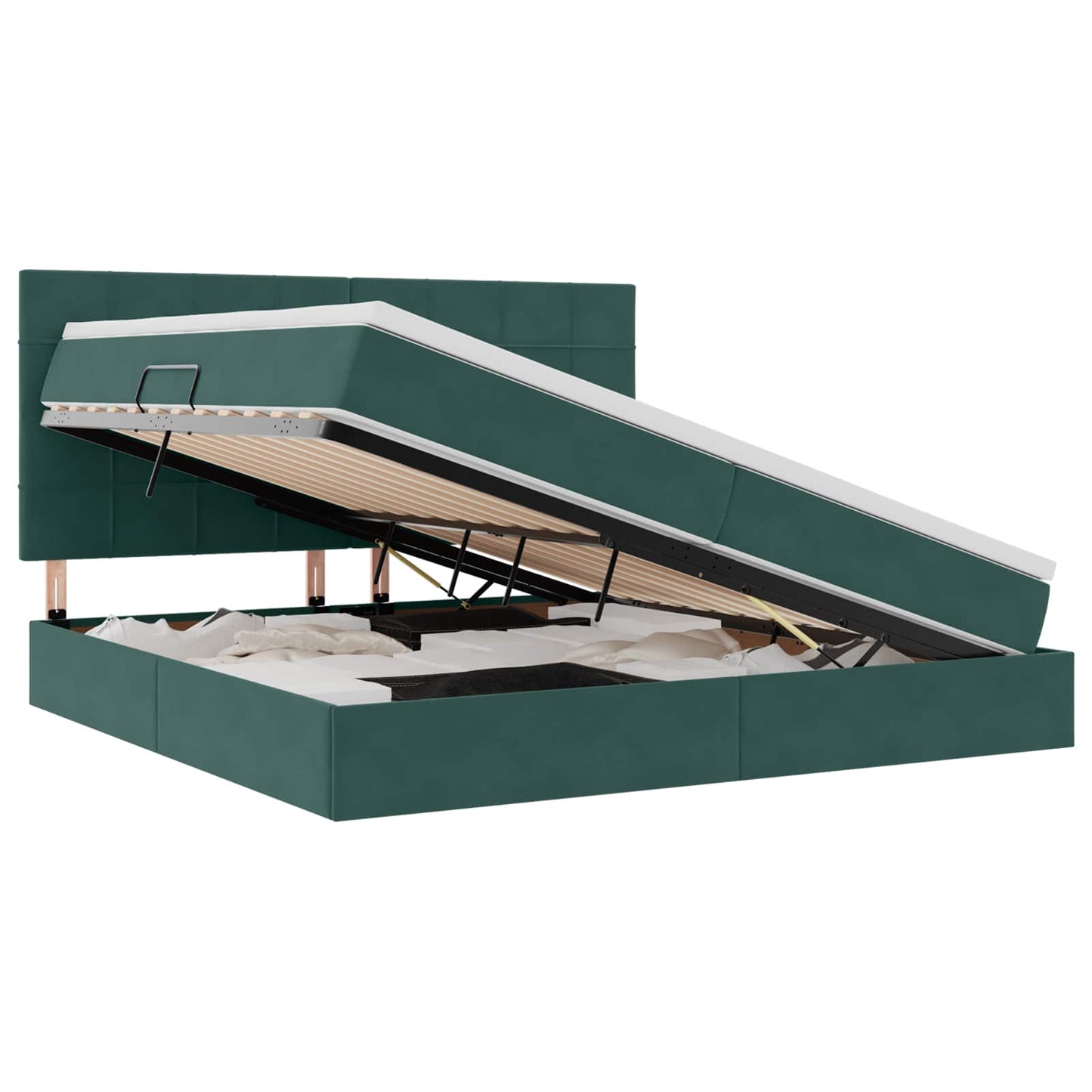 Letto con contenitore e materasso Verde Scuro 200 x 200 cm