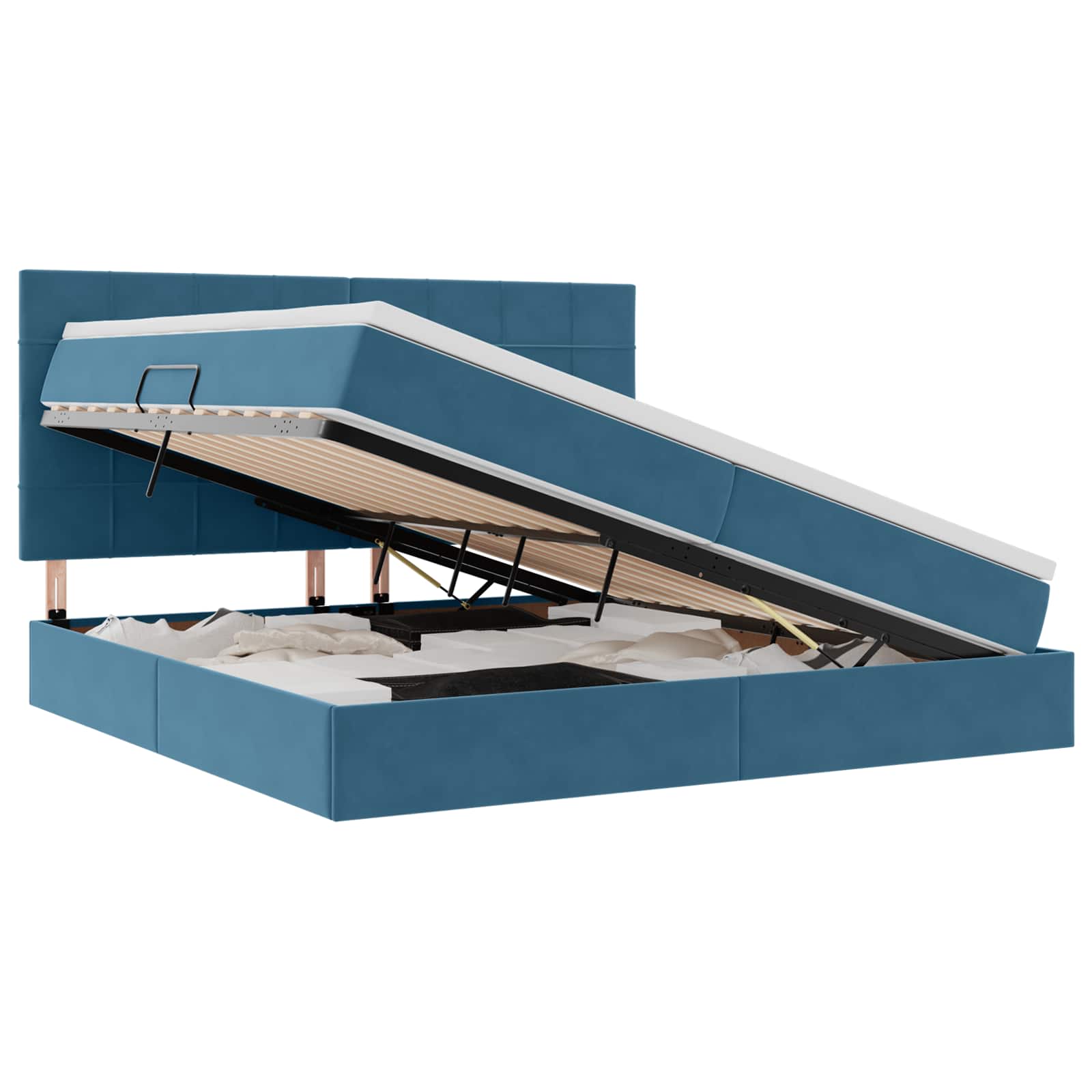 Letto con contenitore e materasso Blu Scuro 200 x 200 cm | homemem39