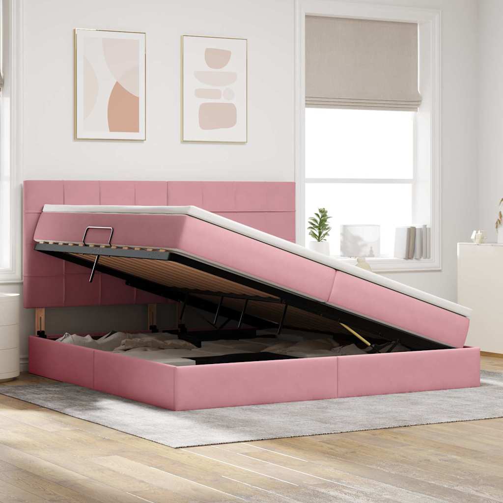 Letto con contenitore e materasso Rosa 200 x 200 cm Velluto | homemem39