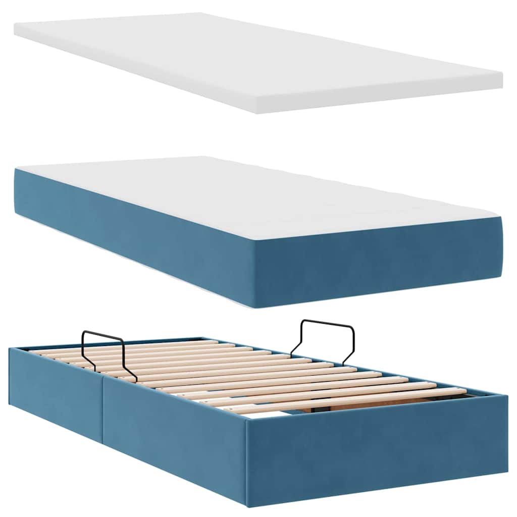 Letto con contenitore e materasso Blu Scuro 90 x 190 cm Velluto | homemem39