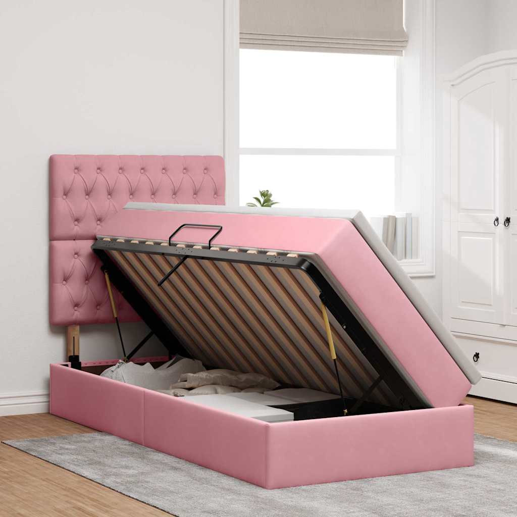 Letto con contenitore e materasso Rosa 90 x 190 cm Velluto | homemem39