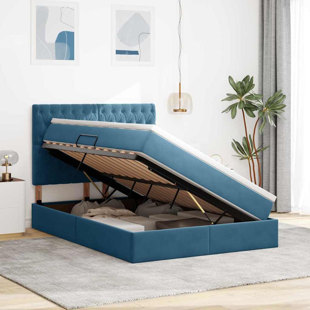 Letto con contenitore e materasso Blu Scuro 140 x 200 cm | homemem39