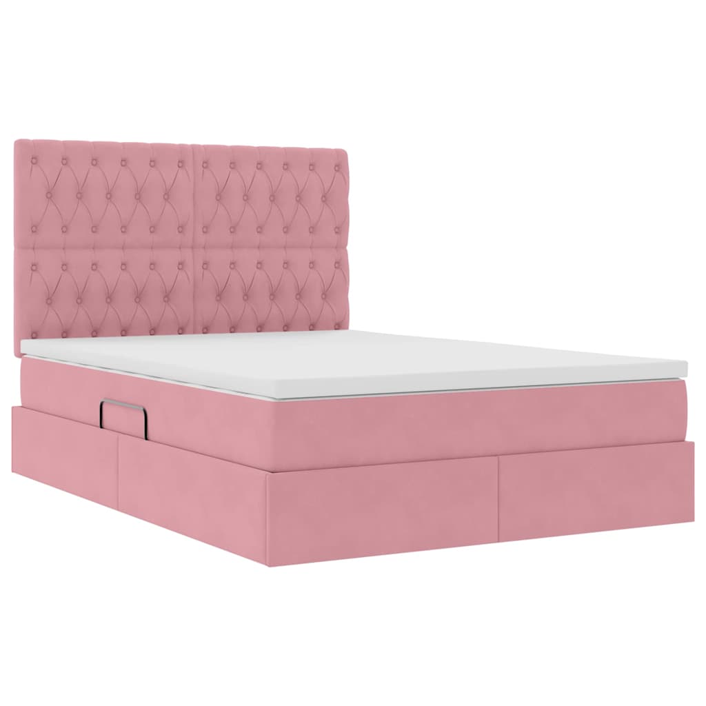 Letto con contenitore e materasso Rosa 140 x 200 cm Velluto | homemem39