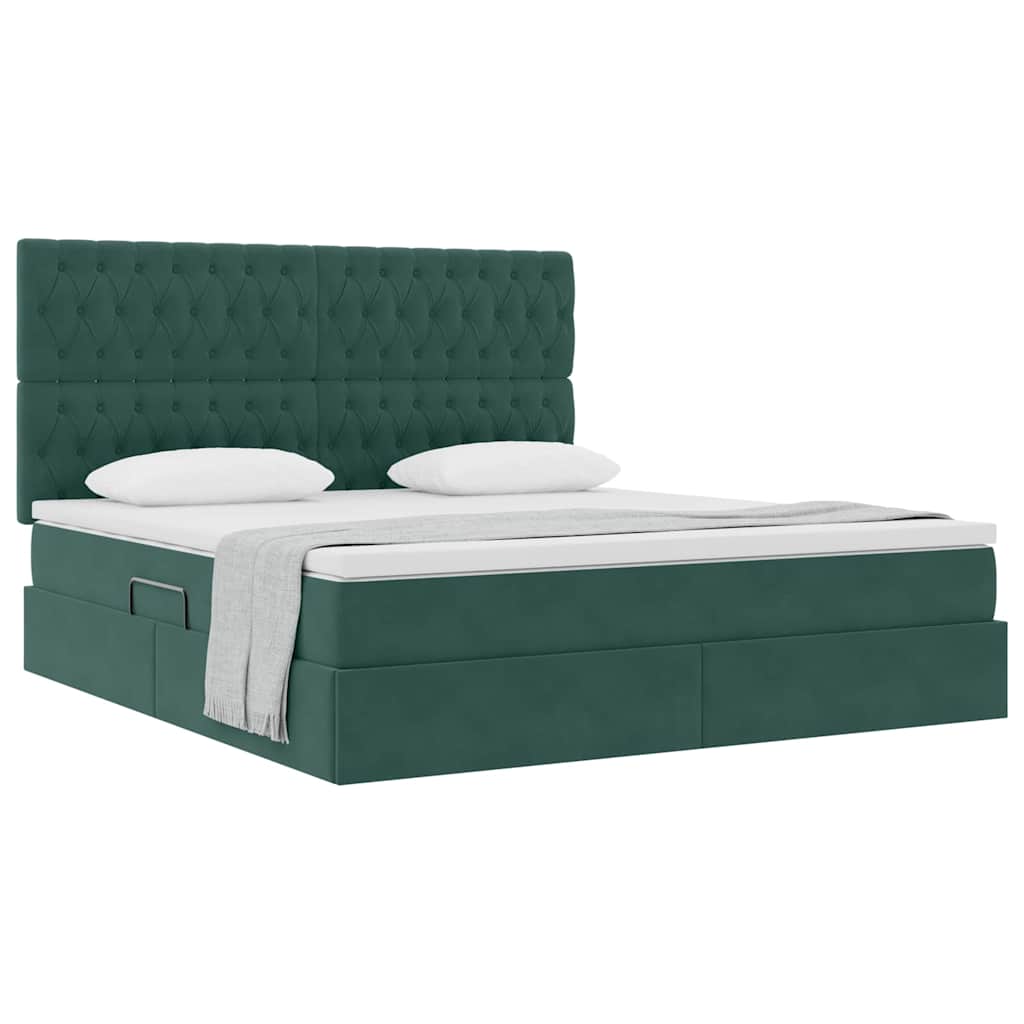 Letto con contenitore e materasso Verde Scuro 160 x 200 cm | homemem39