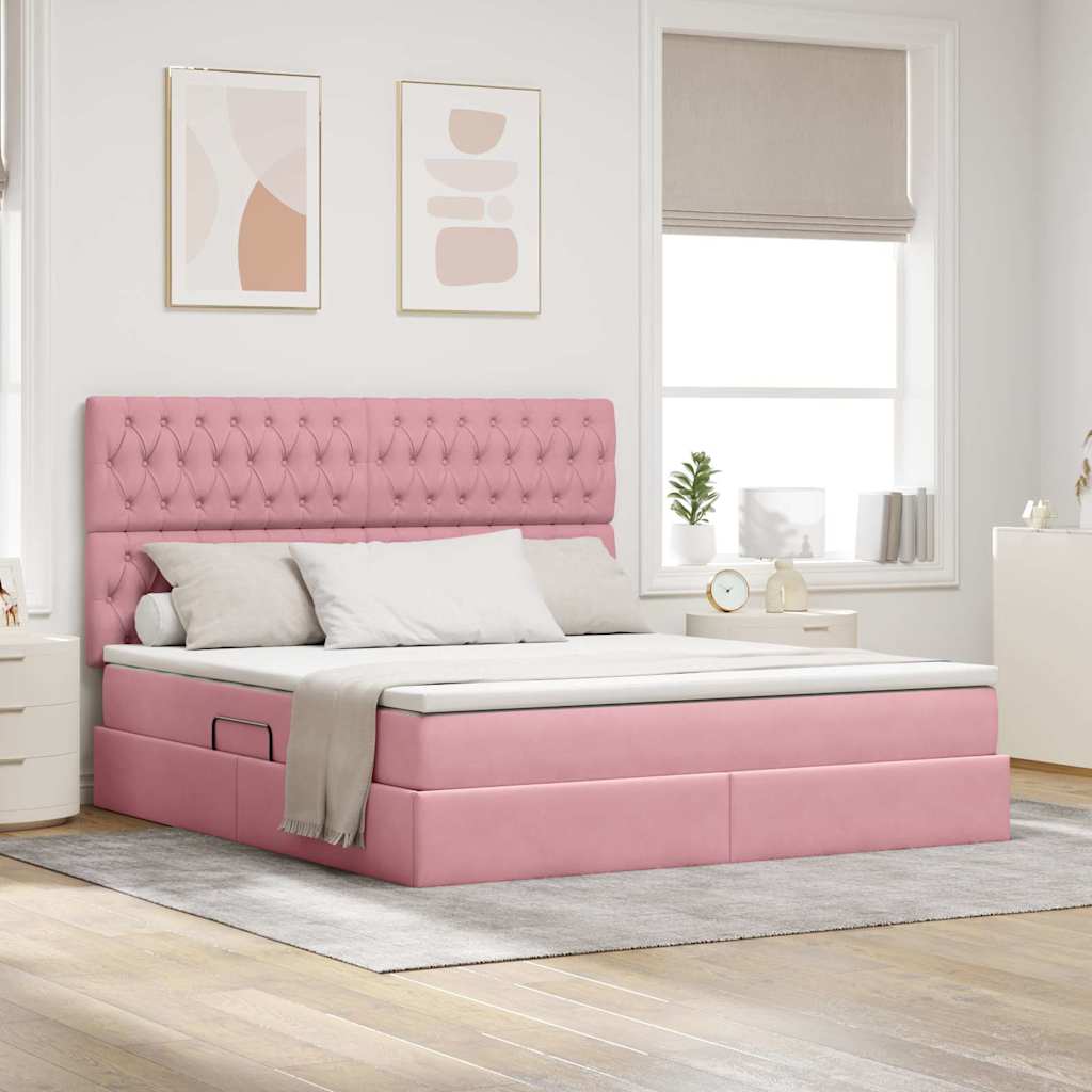 Letto con contenitore e materasso Rosa 160 x 200 cm Velluto | homemem39