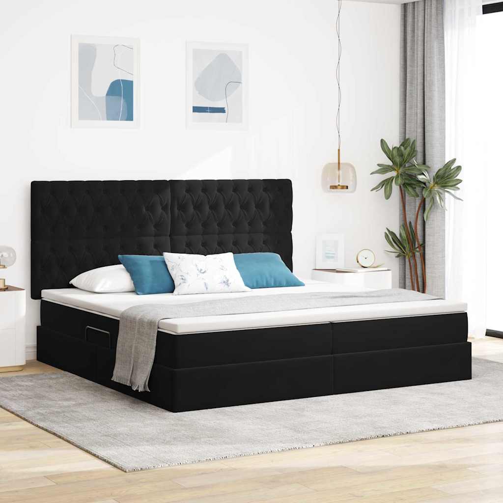 Letto con contenitore e materasso Nero 200 x 200 cm Velluto | homemem39