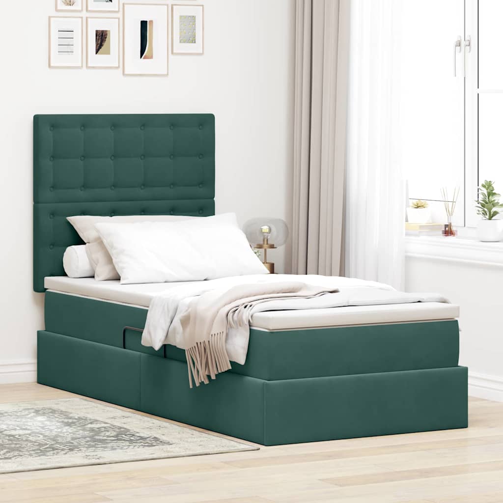 Letto con contenitore e materasso Verde Scuro 90 x 190 cm | homemem39