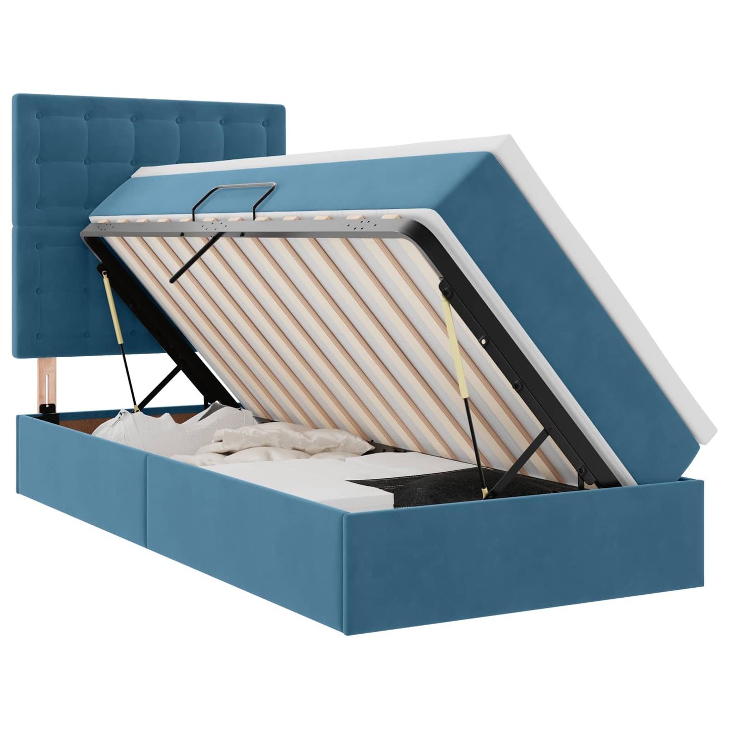 Letto con contenitore e materasso Blu Scuro 90 x 200 cm Velluto | homemem39