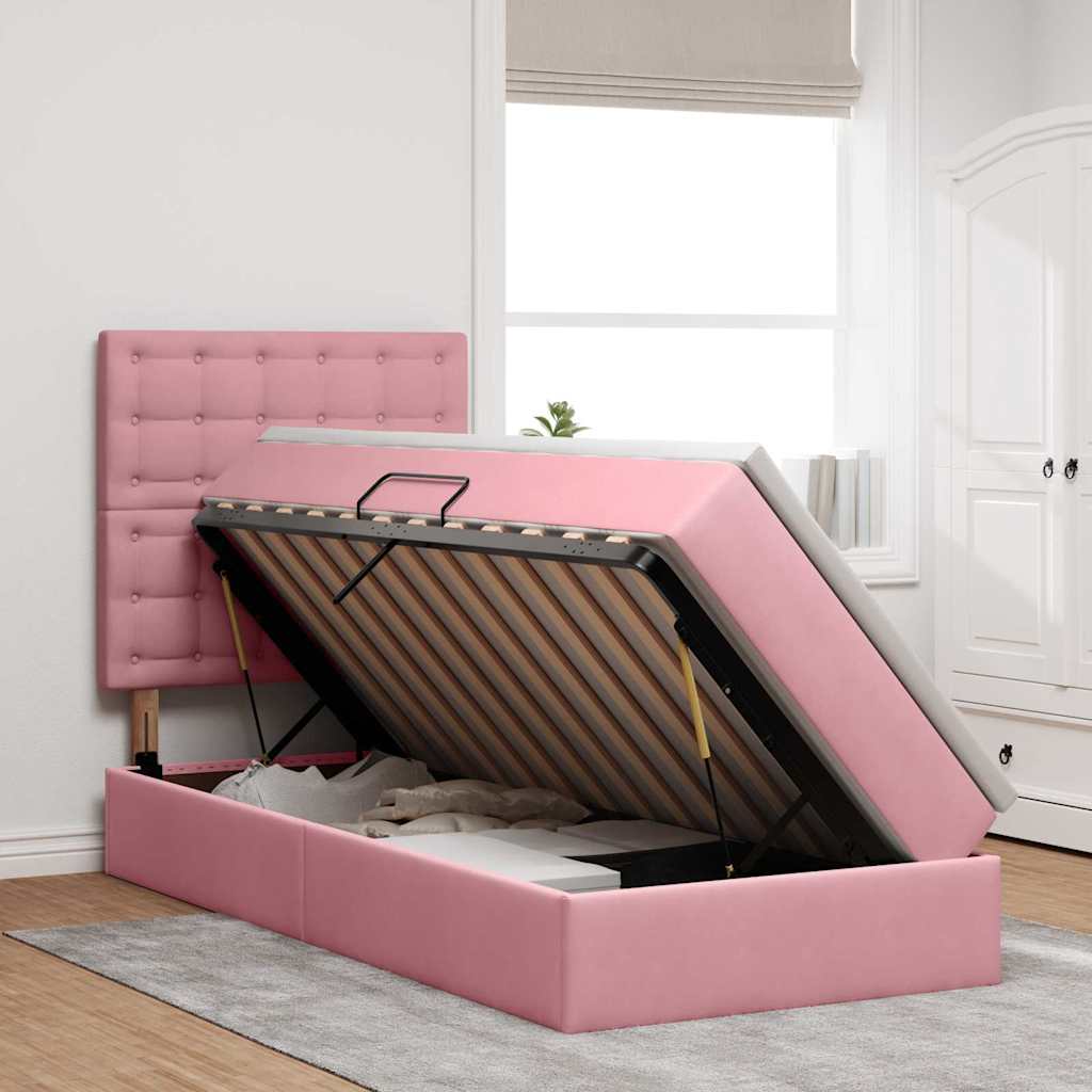 Letto con contenitore e materasso Rosa 90 x 200 cm Velluto | homemem39