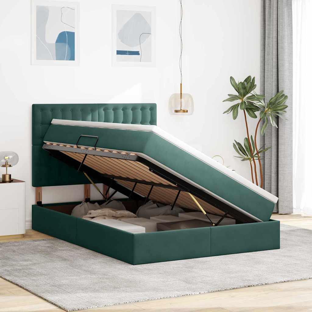 Letto con contenitore e materasso Verde Scuro 140 x 190 cm
