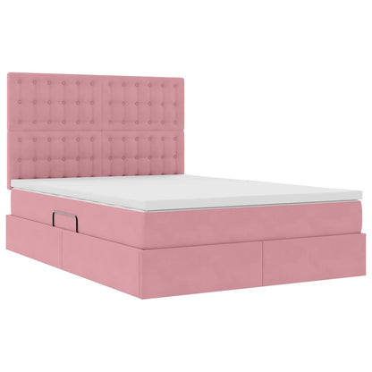 Letto con contenitore e materasso Rosa 140 x 190 cm Velluto