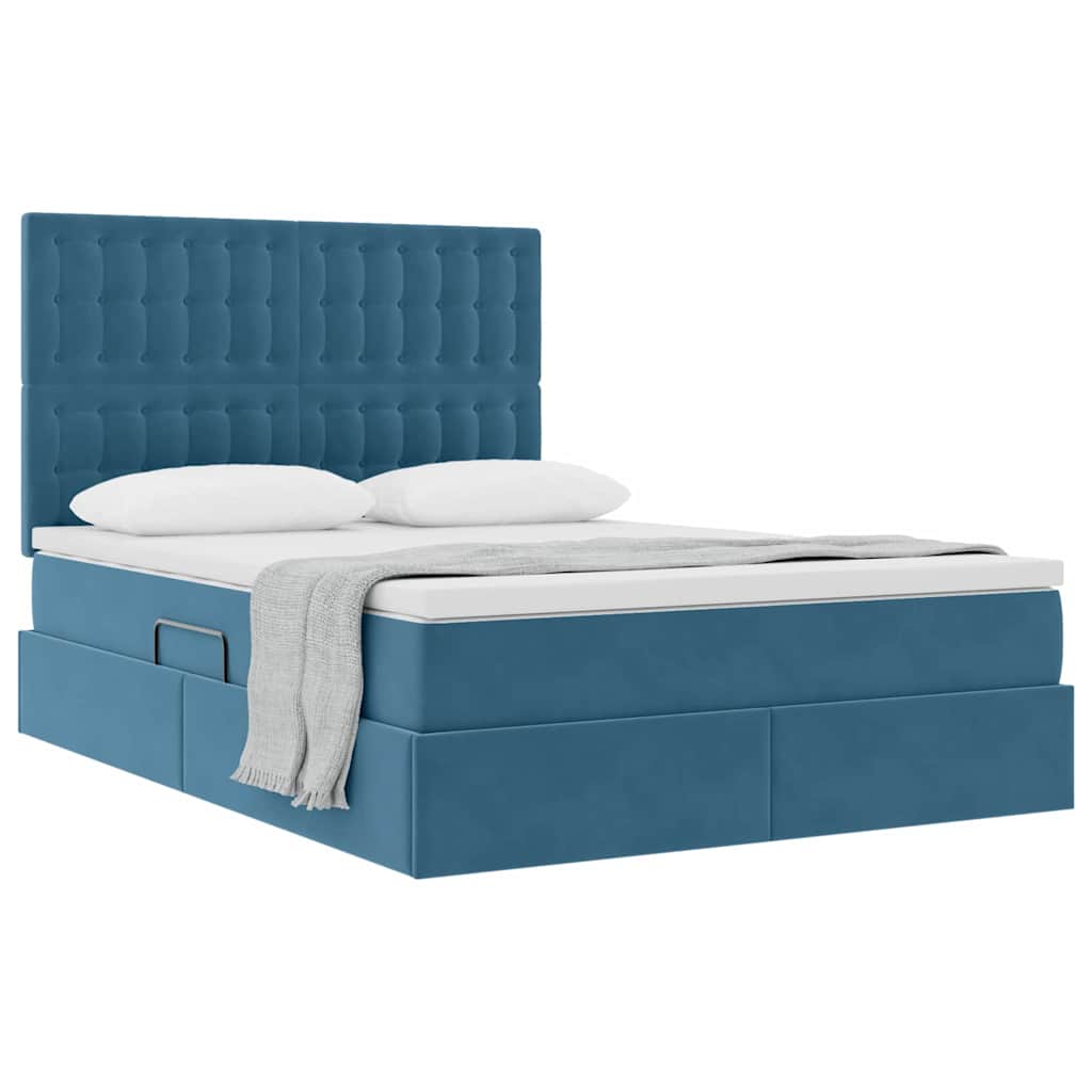 Letto con contenitore e materasso Blu Scuro 140 x 200 cm | homemem39