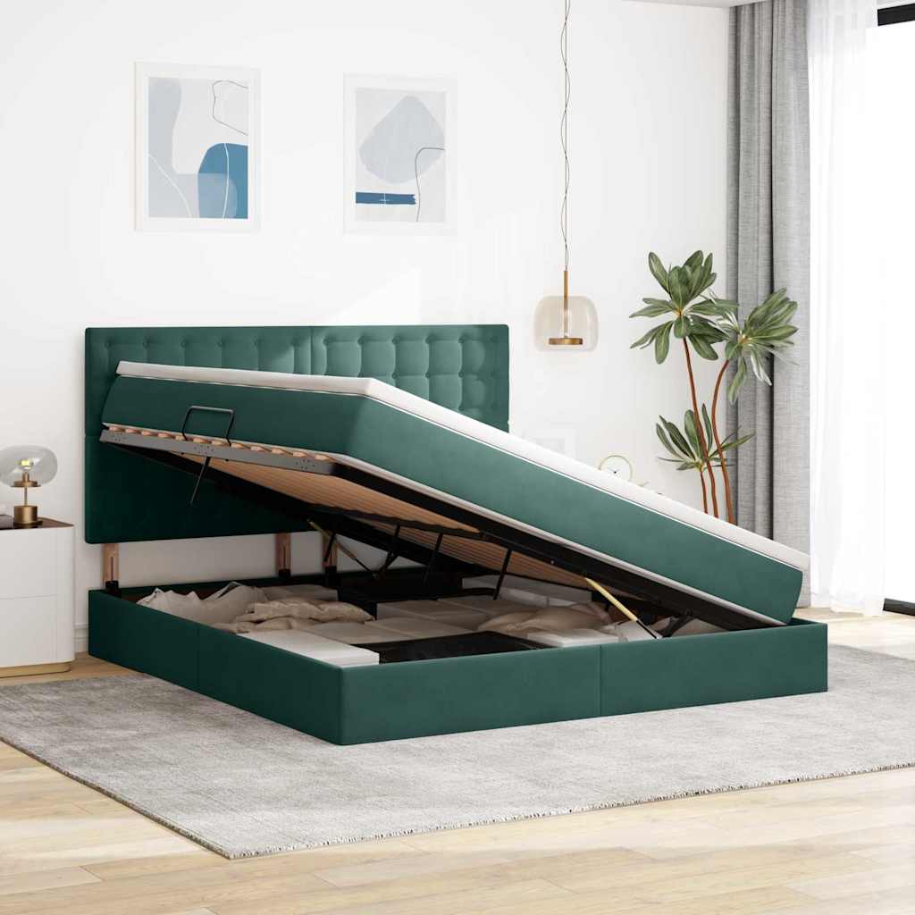 Letto con contenitore e materasso Verde Scuro 180 x 200 cm | homemem39