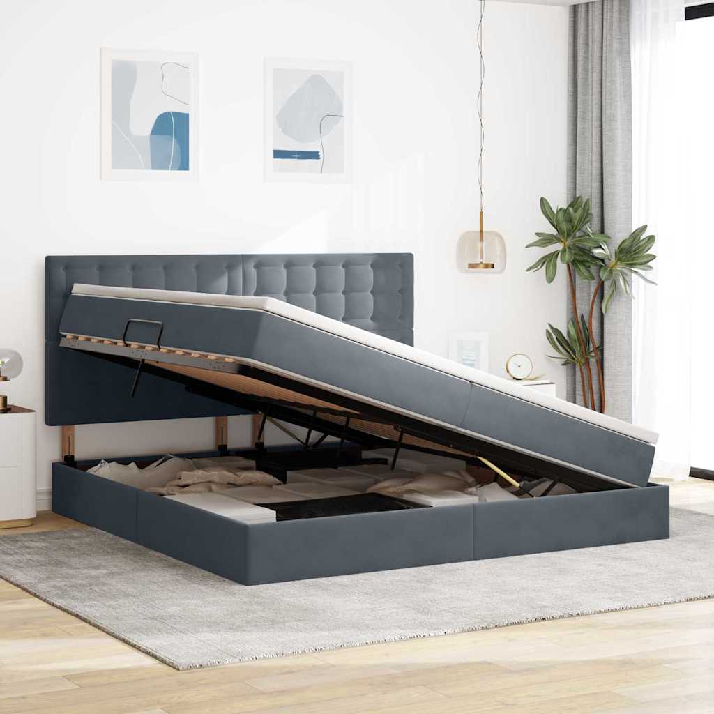 Letto con contenitore e materasso Grigio scuro 200 x 200 cm | homemem39