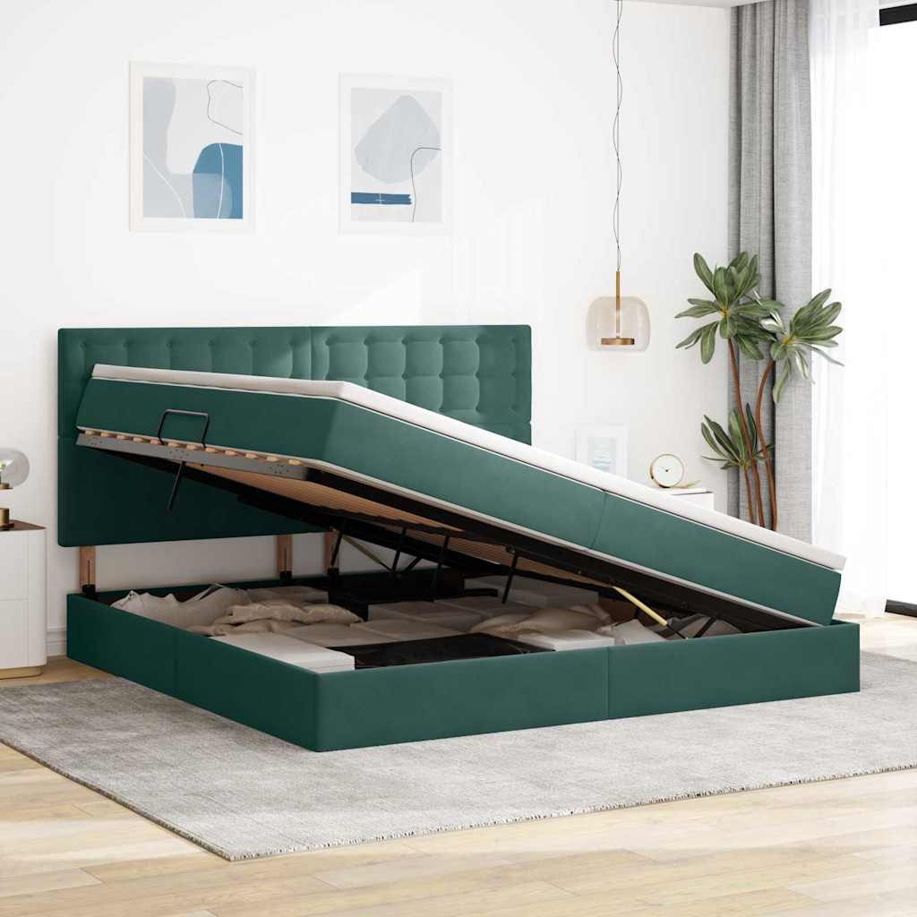 Letto con contenitore e materasso Verde Scuro 200 x 200 cm | homemem39