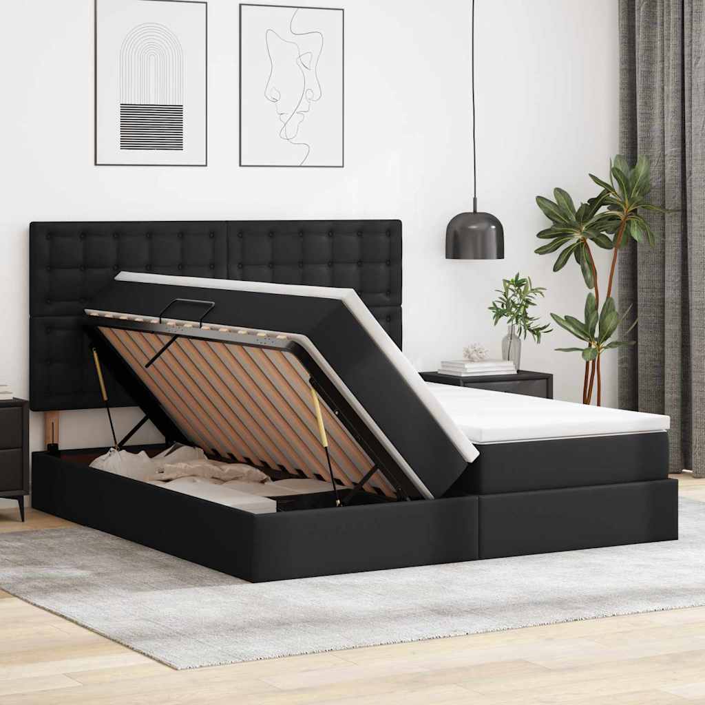 Letto con contenitore e materasso Nero 200 x 200 cm | homemem39