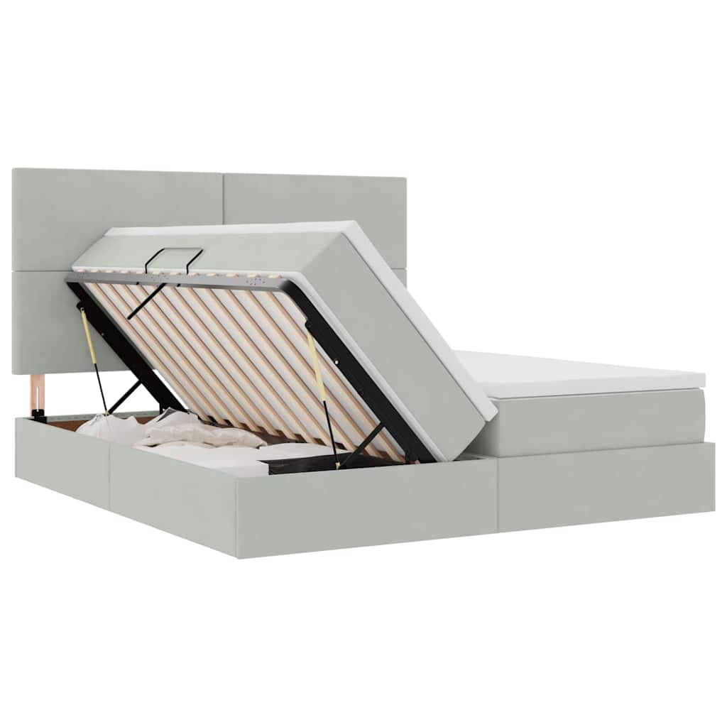 Letto con Contenitore Grigio chiaro 200 x 200 cm Velluto | homemem39