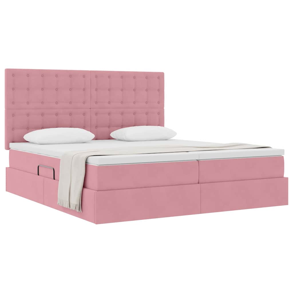 Letto con Contenitore con testiera Rosa 200 x 200 cm Velluto | homemem39