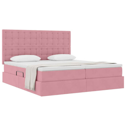 Letto con Contenitore con testiera Rosa 200 x 200 cm Velluto | homemem39