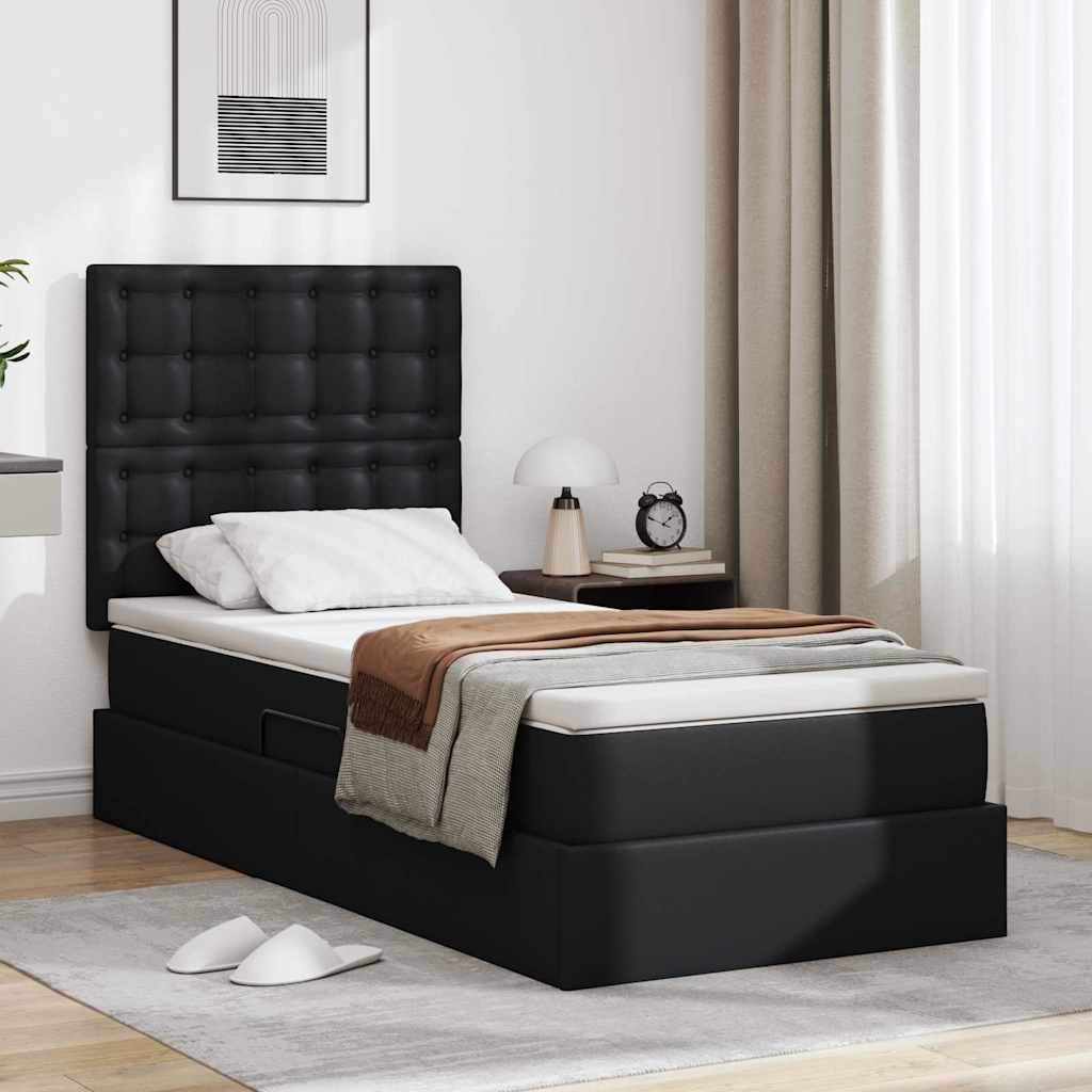 Letto con contenitore e LED Nero 90 x 190 cm Pelle Sintetica | homemem39